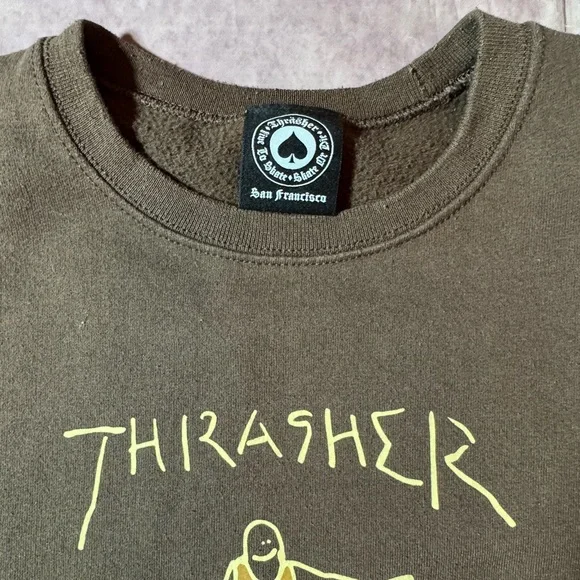Thrasher Skateboarding Sweatshirt Small Brown Mens Crewneck Gonz Mark Gonzales - Picture 4 of 9